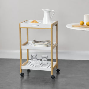 Desserte Lugano 75x46x35 cm Chariot à roulettes avec étagère Blanc/Nature en.casa