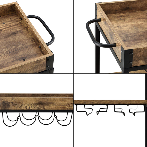 Chariot de Service Thalwil avec Range-Bouteilles Range-Verres Plateau Amovible Bois Foncé Noir [en.casa]