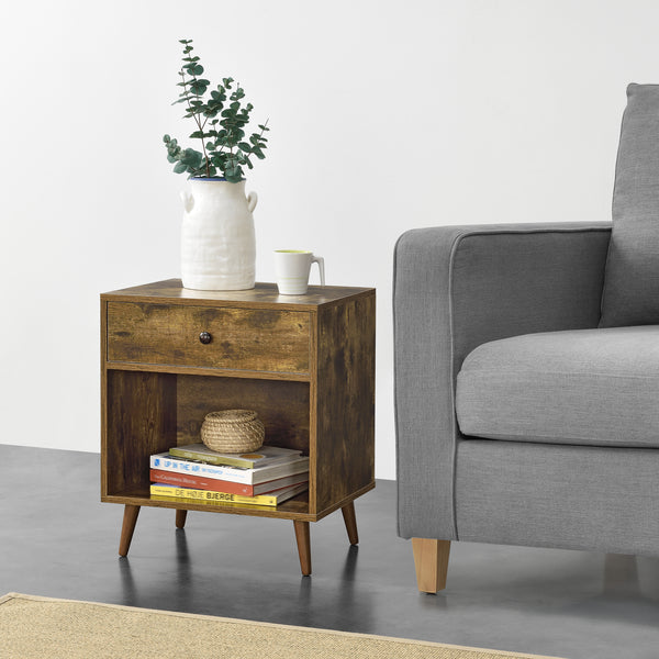 Table de Nuit Ronneby 58 x 50 x 40 cm Effet Bois Foncé [en.casa]