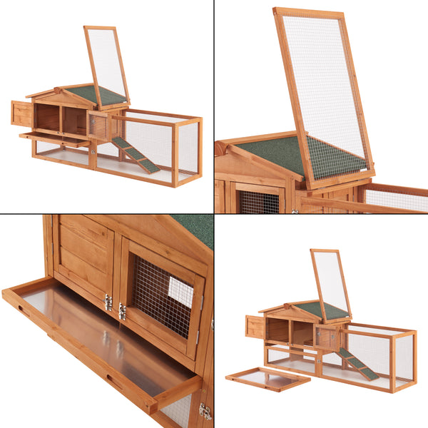 Clapier à lapins Oberursel 68x156x52cm en bois de sapin [en.casa]