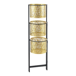 Support de plante (à 3 cache-pots) Verrebroek métal laiton noir [en.casa]