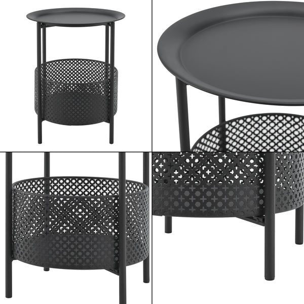 Table d'appoint Kruibeke 46x35cm avec panier Noir [en.casa]