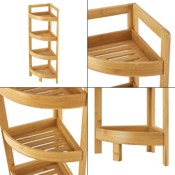 Étagère de salle de bain en bambou Lestijärvi Étagère d'angle avec 4 étagères 80x23x23cm [en.casa]