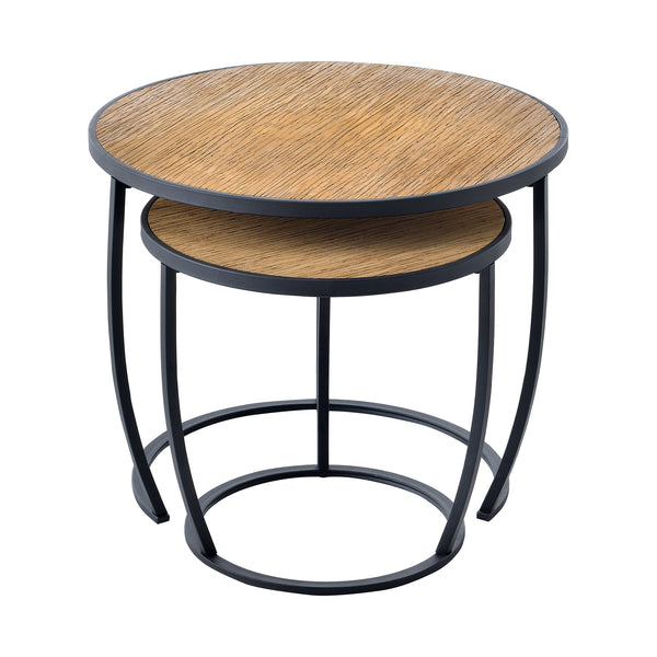 Set de 2 tables basses Neqi gigognes rondes noir effet bois [en.casa]