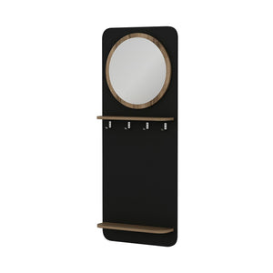 Portemanteau Helsinge avec miroir et espace de stockage 150 x 60 x 15 cm noir mat / effet bois [en.casa]