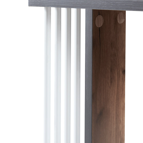 Table d'appoint rectangulaire Haarby à roulettes effet chêne / anthracite / blanc [en.casa]