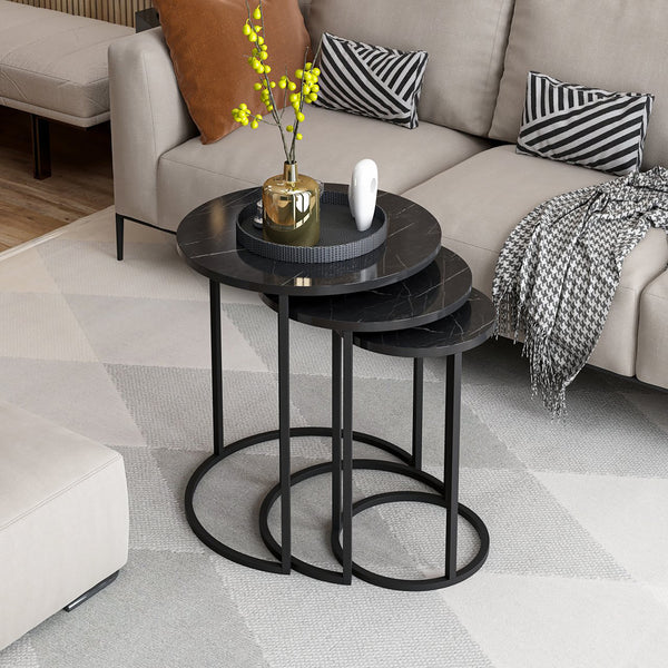 Table d'appoint Frederiksværk lot de 3 aspect marbre noir [en.casa]
