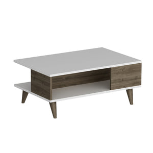 Table basse Grenaa avec tablette inférieure Blanc / aspect noyer [en.casa]