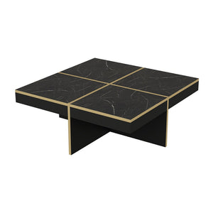 Table basse carrée Fjerritslev 35 x 90 x 90 cm marbre noir / laiton [en.casa]
