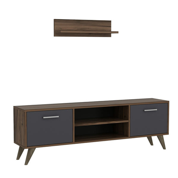 Table TV avec étagère murale Haderslev aspect noyer / anthracite [en.casa]