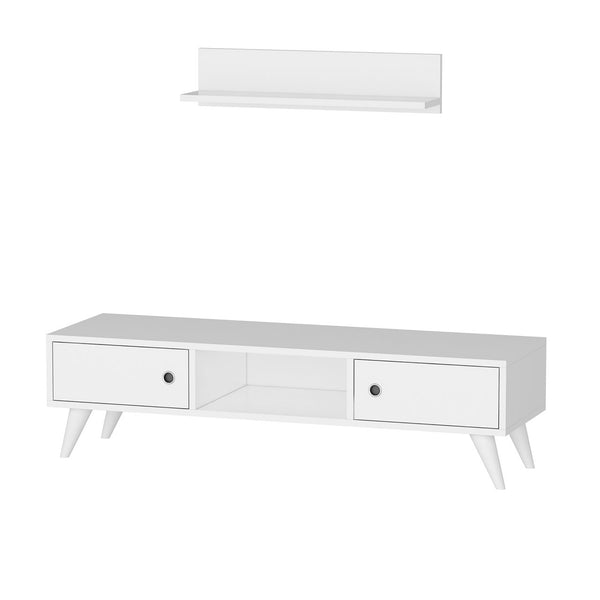 Meuble TV Egebjerg à 2 portes avec étagère murale blanc [en.casa]