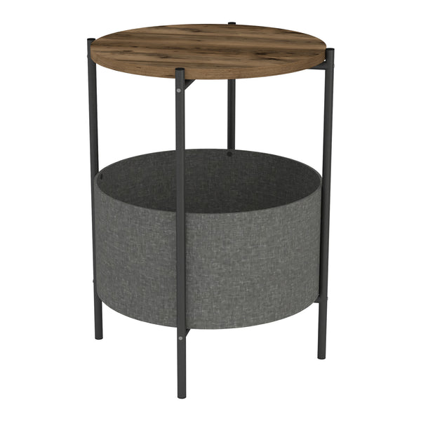Table d'appoint ronde Hofors avec panier de rangement 60 x 43 cm effet chêne patiné / gris [en.casa]