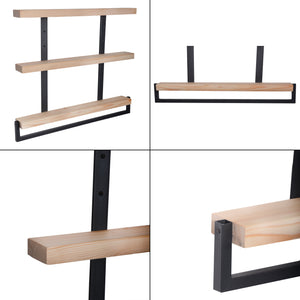 Étagère murale Nykøbing avec 3 tablettes Nature/Noir [en.casa]