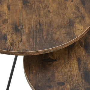 Lot de 2 tables basses rondes Väsby pieds épingle à cheveux effet bois foncé [en.casa]