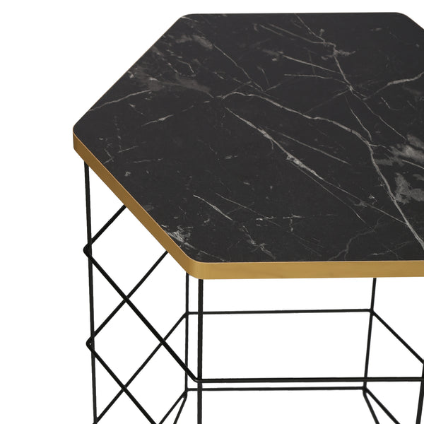 Set de tables d'appoint Hørning lot de 3 paniers en métal noir / aspect marbre [en.casa]