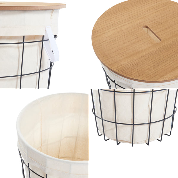 Panier à linge Skive avec sac à linge 40 L Métal Noir [en.casa]