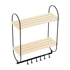 Étagère murale Pielavesi avec 6 crochets Noir/Nature [en.casa]