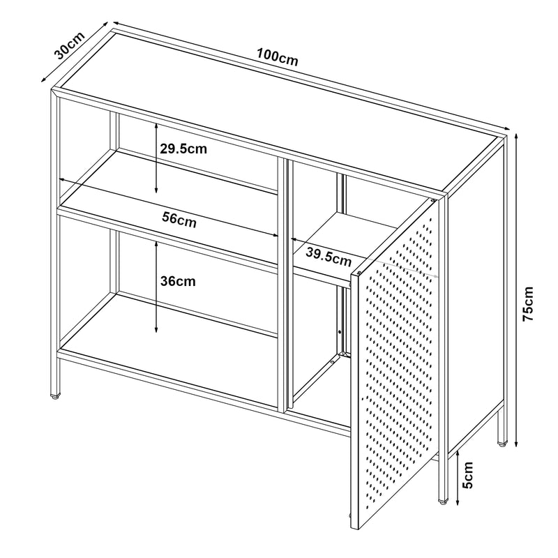 Croquis coté Armoire métallique Viitasaari 75 x 100 x 30 cm noir mat [en.casa]