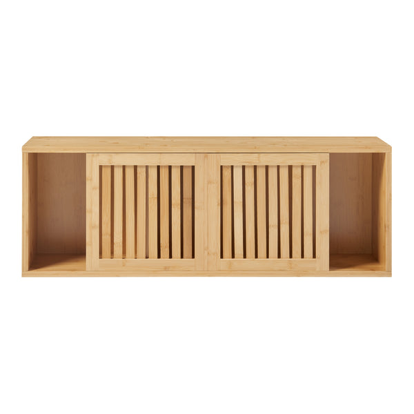 Étagère murale Grums avec 2 portes coulissantes bambou 93 x 20 x 33 cm naturel [en.casa]