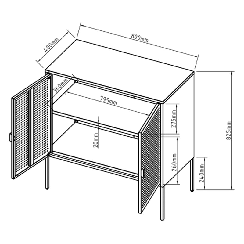 Croquis coté Buffet Castelli acier 83 x 80 x 40 cm blanc [en.casa]