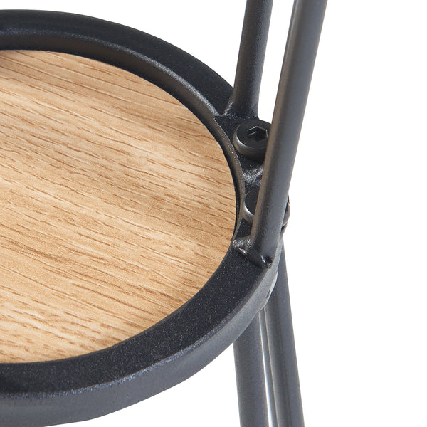 Étagère à plantes Fossbergom à 2 niveaux métal MDF 62 x 20 cm noir effet chêne [en.casa]