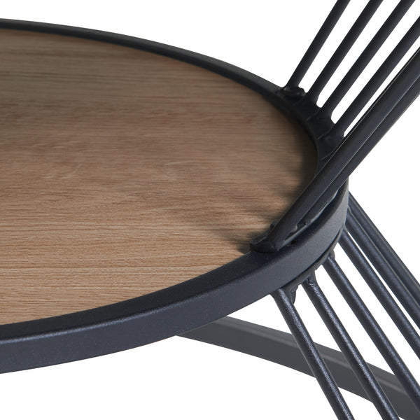 Table basse Fossbergom avec plateau rond et étagère métal MDF 42 x 70 cm noir effet chêne [en.casa]
