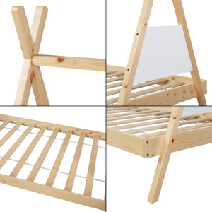 Lit tipi pour enfant Siikajoki bois de pin 90 x 200 cm naturel blanc [en.casa]