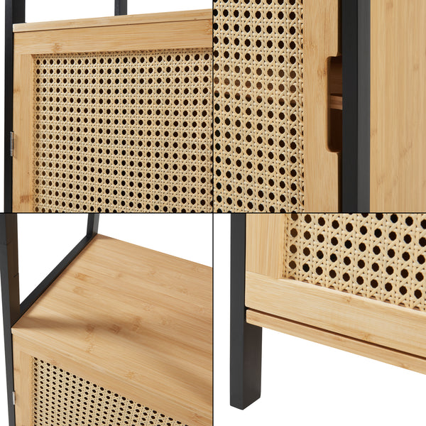 Armoire haute Tervola 172x40x35cm Bambou Noir [en.casa]