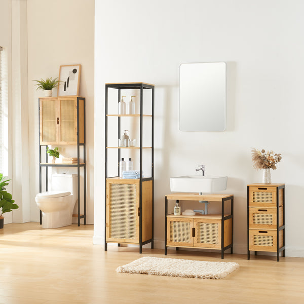 Meuble sous-lavabo Tervola 60x60x35 cm Noir/Bambou [en.casa]