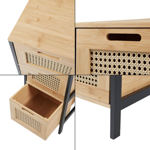 Commode de salle de bain Tervola avec 3 tiroirs Noir/Bambou [en.casa]