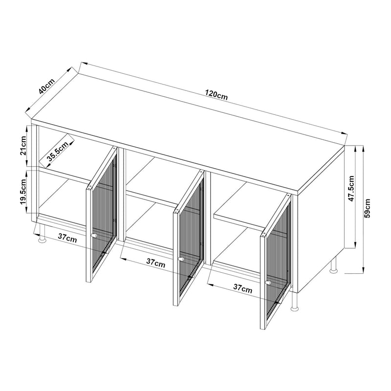 Croquis coté Meuble TV Lindau 120 x 40 x 59 cm blanc crème [en.casa]