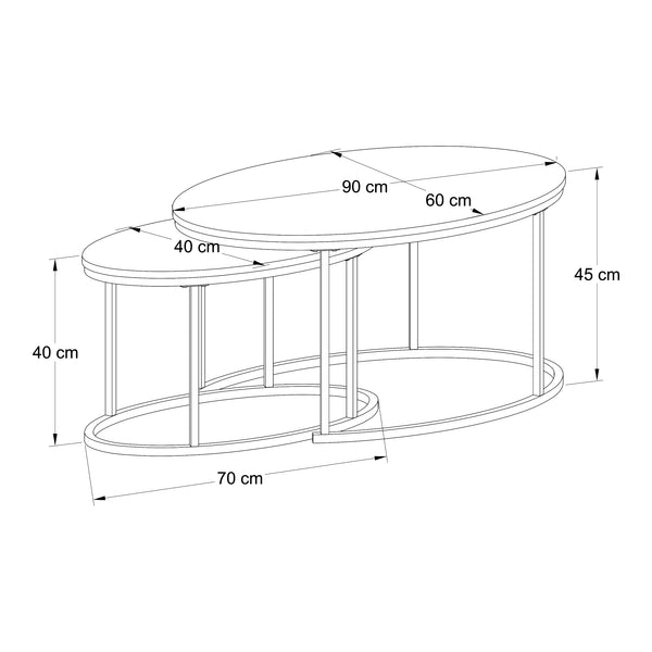 Lot de 2 tables basses gigognes Niederlande de tailles différentes noir effet chêne [en.casa]