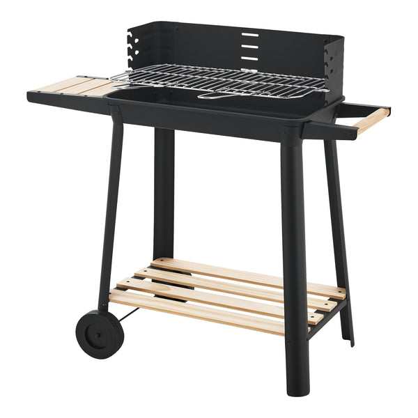 Chariot de barbecue Ari 78x86x30cm Noir/Bois [casa.pro]