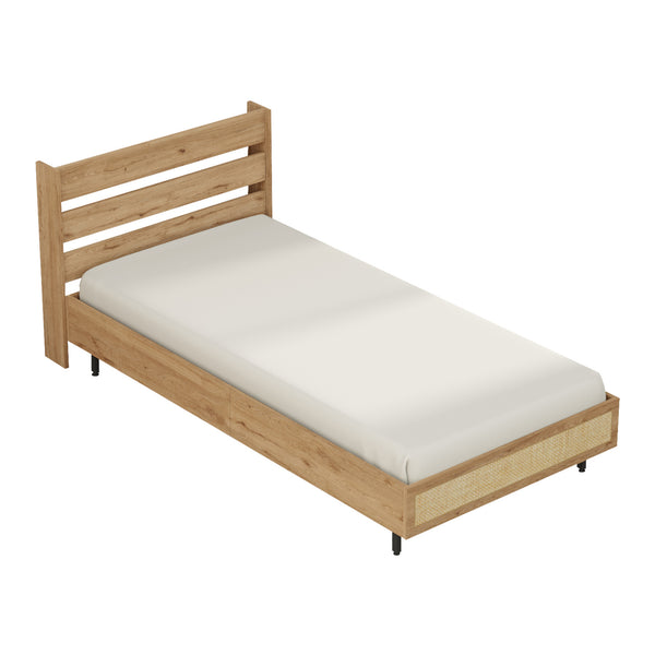 Lit simple Kvænangen 100x200 cm aspect chêne/rotin [en.casa]