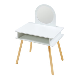 Coiffeuse pour enfants avec tabouret Ovanåker Blanc/Nature [en.casa]