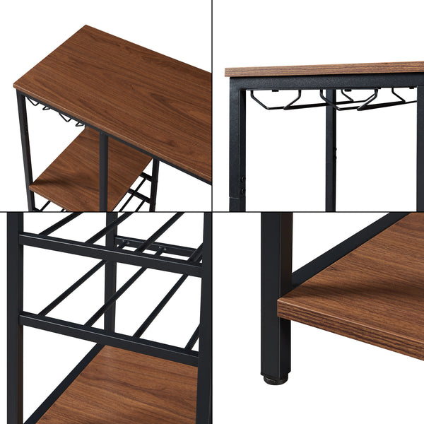 Table de bar Stjørdal avec étagère à bouteilles Noir/Aspect noyer [en.casa]