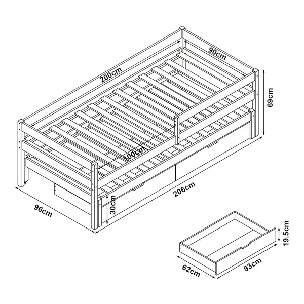 Lit superposé Sonkajärvi avec matelas 90x200cm Nature [en.casa]