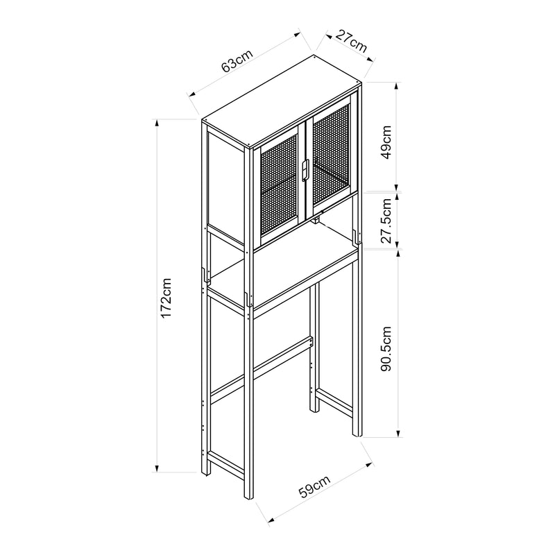 Croquis coté Meuble WC Tervola 172 x 63 x 27 cm noir naturel [en.casa] 