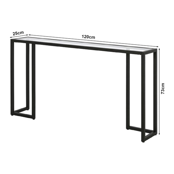 Console Ouby avec plateau en verre 120x25x73 cm Noir [en.casa]