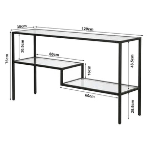 Console Videnel avec plateau en verre 120x30x76 cm Noir [en.casa]