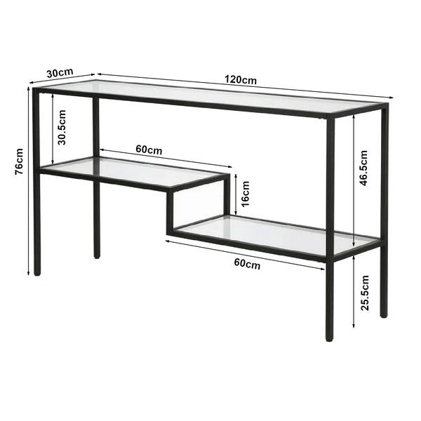 Console Videnel avec plateau en verre 120x30x76 cm Noir [en.casa]