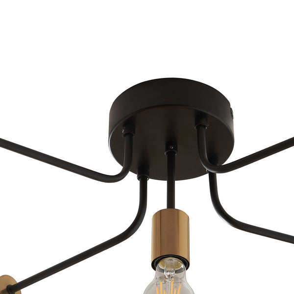 Plafonnier Benfleet 5 x E27 Noir/Coloris laiton [lux.pro]