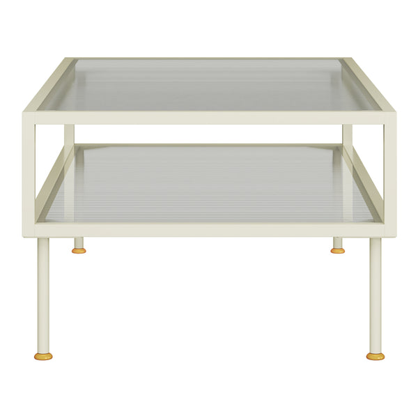 Table basse Lindau en acier avec plateau en verre 100x50x46 cm crème blanc [en.casa]