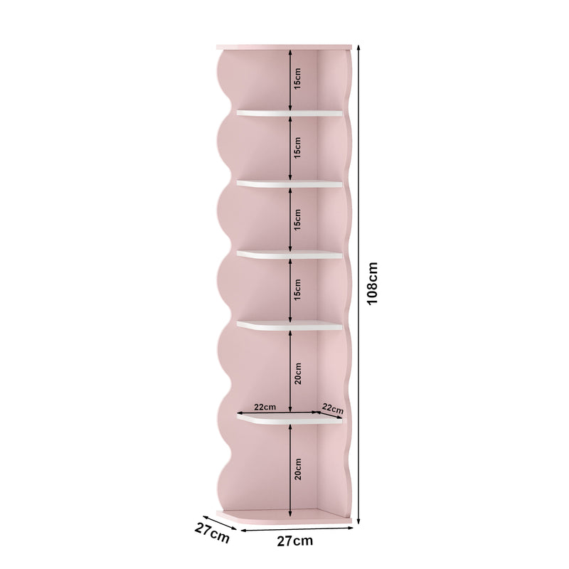 Croquis coté Étagère à chaussures pour enfants Vestnes 108 x 27 x 27 cm rose blanc [en.casa] 