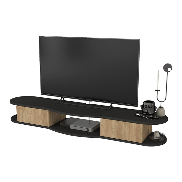 Meuble TV suspendu Nyskiri 150x35x19 cm Anthracite/Aspect chêne [en.casa]