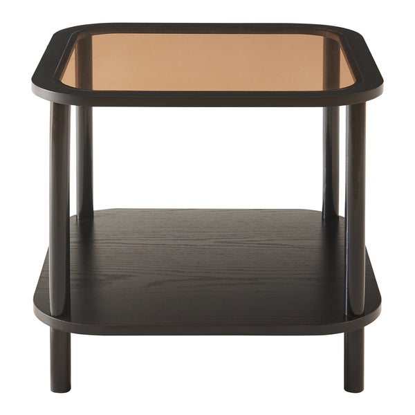 Table d'appoint Latama avec plateau en verre 51x51x45 cm Noir/verre bronze [en.casa]