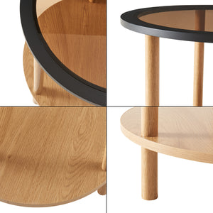 Table d'appoint Latama avec plateau en verre Ø51x45 cm Naturel/Noir/Verre bronze [en.casa]