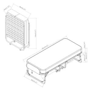 Lit pliant en métal Lustendi avec matelas 200x90cm Noir/effet chêne [en.casa]