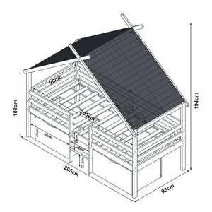 Lit maison Surnadal avec matelas 90x200 cm Bois de pin Blanc/Nature [en.casa]