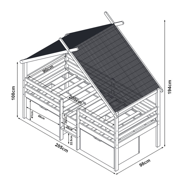 Lit maison Surnadal avec matelas 90x200 cm Bois de pin Blanc/Nature [en.casa]